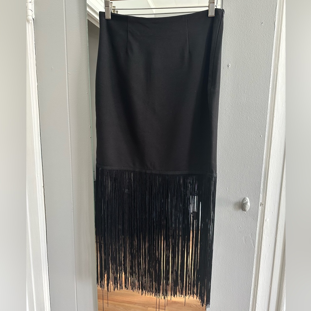 Carmen Marc Valvo fringe black skirt New size S